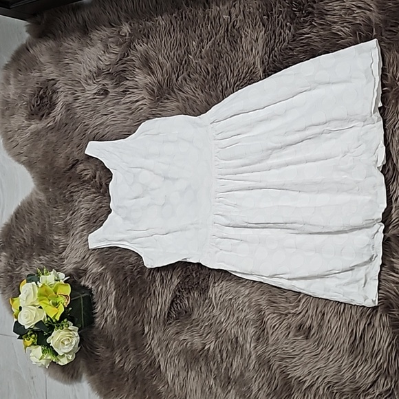 Sans Souci White Dot Fit and Flare Criss cross back Dress - Picture 7 of 8